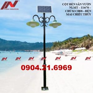 Cột đèn sân vườn năng lượng mặt trời 114.76 chùm ch08 đèn mai chiếu thủy