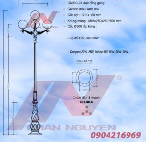Cột đèn sân vườn Banian lắp tay chùm CH06 - 3 bóng