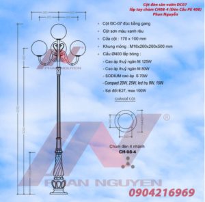 Cột đèn sân vườn Banian lắp tay chùm CH08
