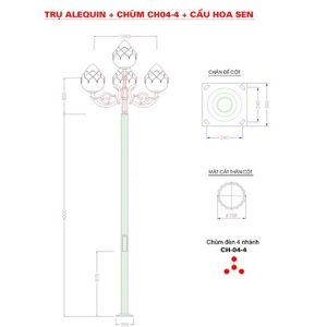 Cột đèn sân vườn Arlequin lắp đèn cầu hoa sen