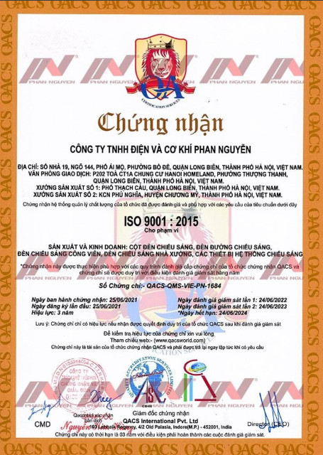 Thiết bị chiếu sáng Phan Nguyễn đạt tiêu chuẩn ISO 9001:2015